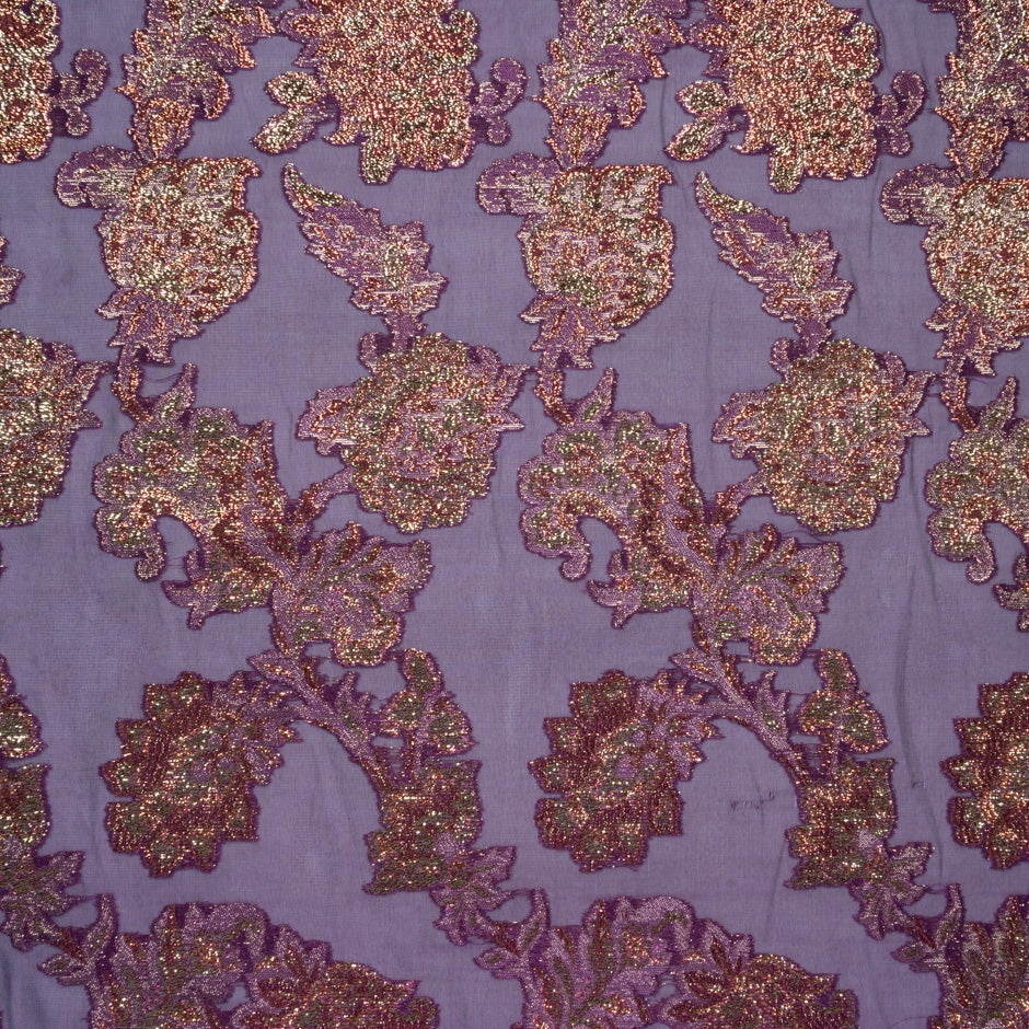 Metallic Jacquard Lamé Deep Purple Silk Chiffon
