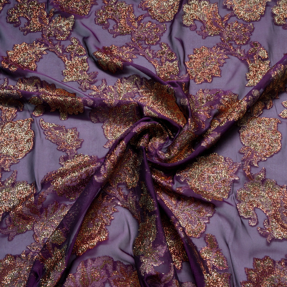 Metallic Jacquard Lamé Deep Purple Silk Chiffon