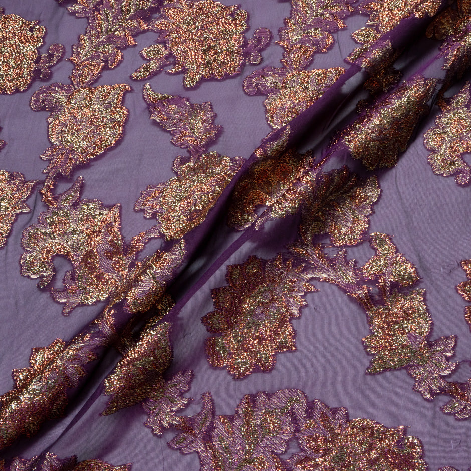 Metallic Jacquard Lamé Deep Purple Silk Chiffon