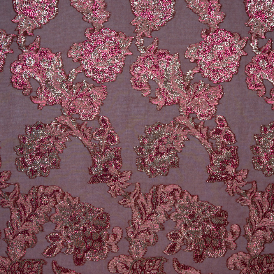 Metallic Jacquard Lamé Burgundy Silk Chiffon