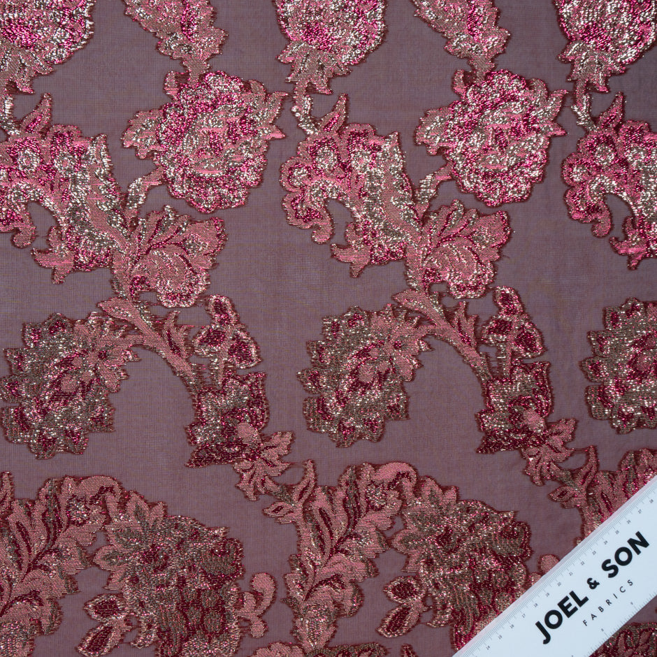 Metallic Jacquard Lamé Burgundy Silk Chiffon
