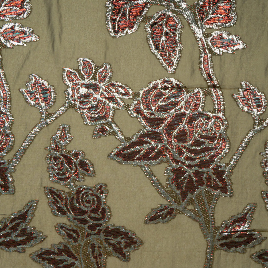 Rose Metallic Jacquard Lamé Olive Silk Chiffon