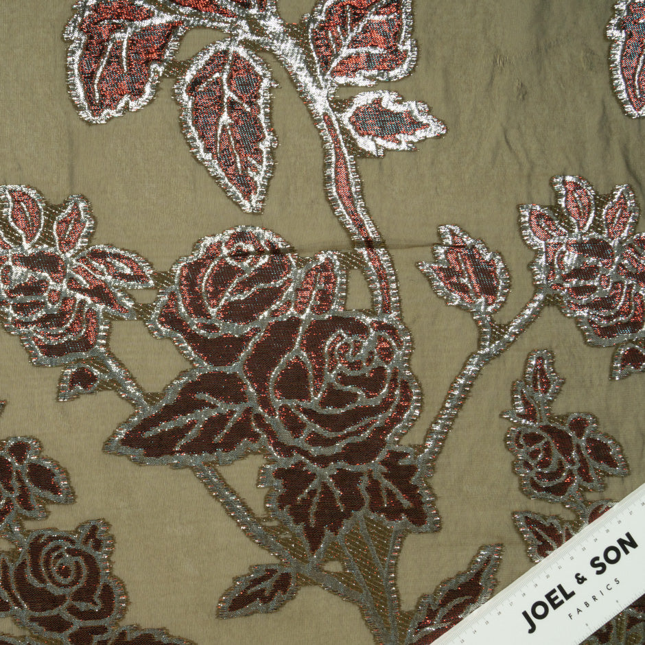 Rose Metallic Jacquard Lamé Olive Silk Chiffon