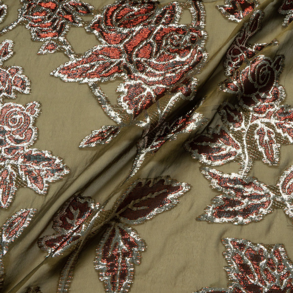 Rose Metallic Jacquard Lamé Olive Silk Chiffon