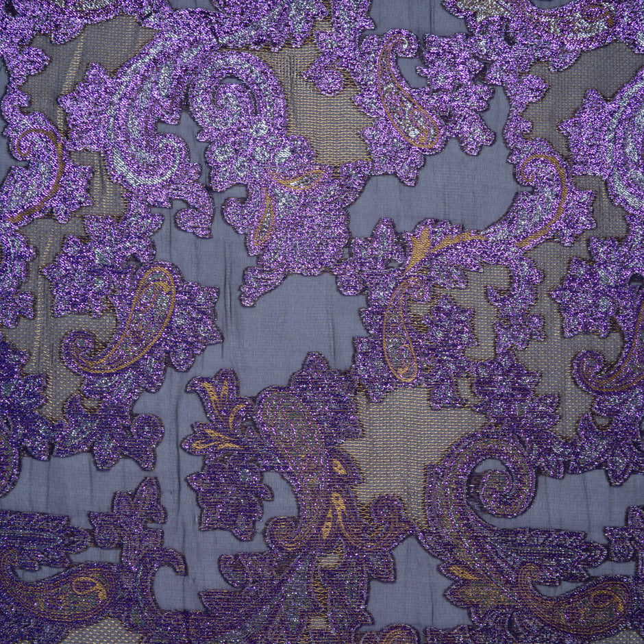 Rich Purple Metallic Jacquard Lamé Silk Chiffon