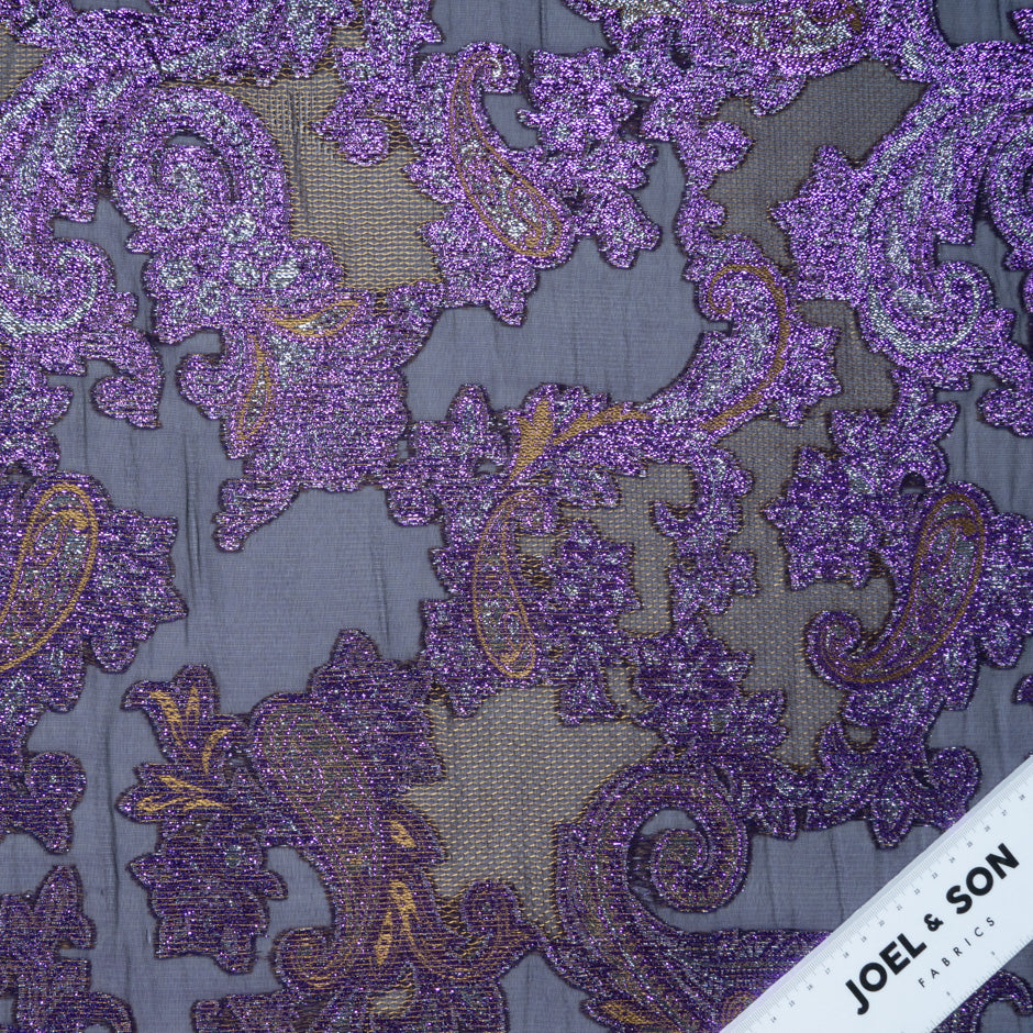 Rich Purple Metallic Jacquard Lamé Silk Chiffon