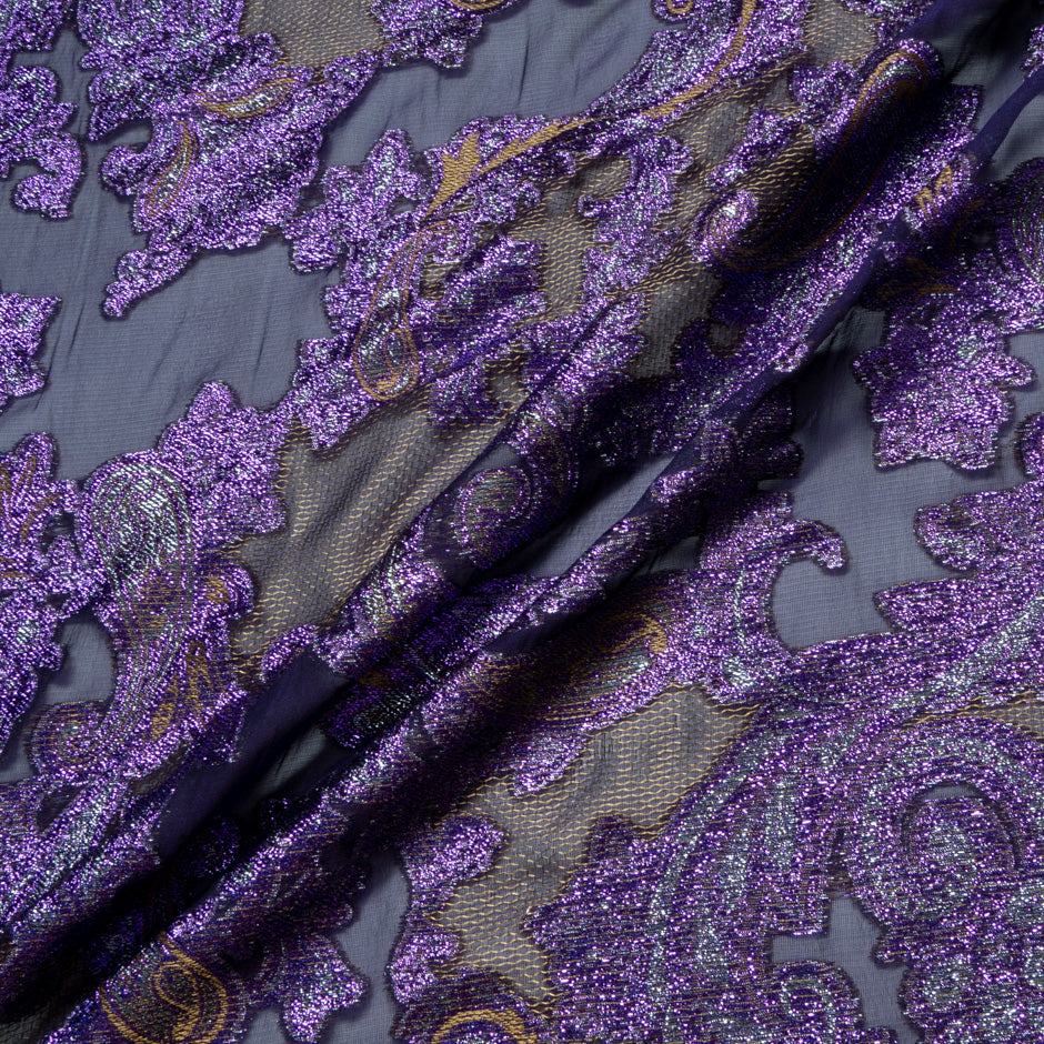 Rich Purple Metallic Jacquard Lamé Silk Chiffon