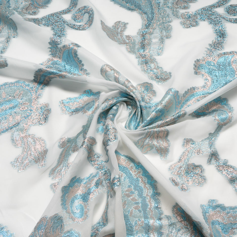 Paisley Metallic Jacquard Lamé Ivory Silk Chiffon