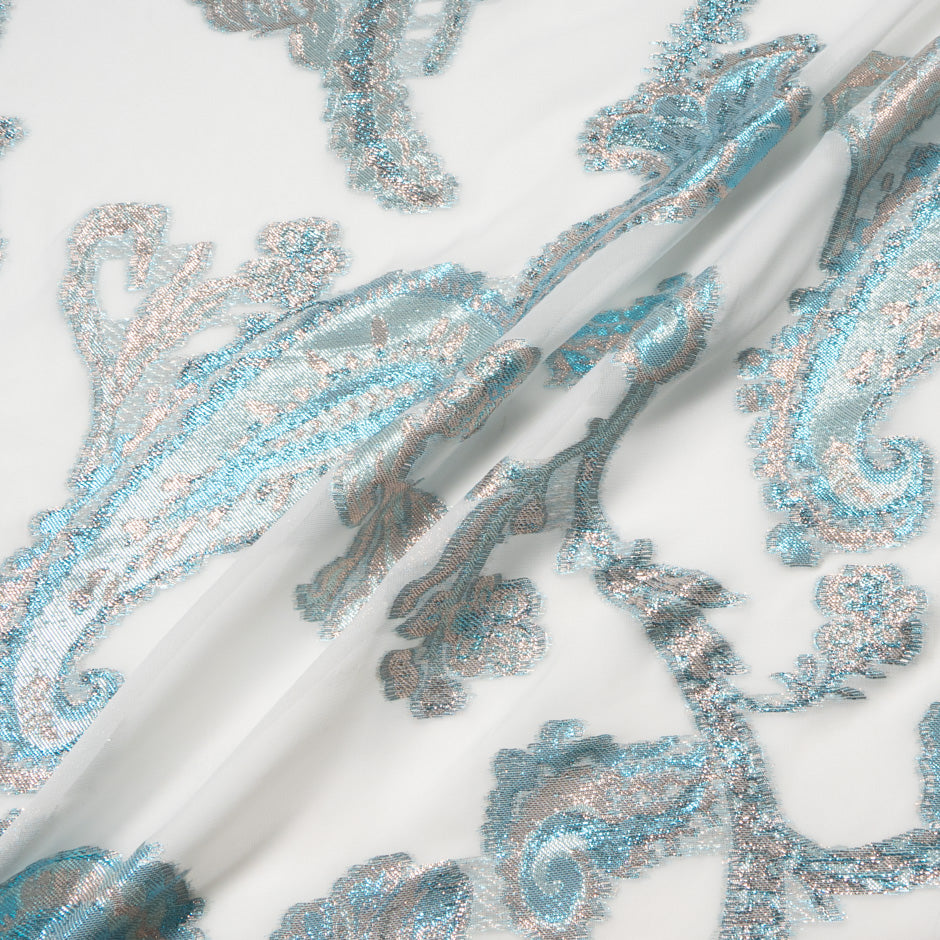 Paisley Metallic Jacquard Lamé Ivory Silk Chiffon