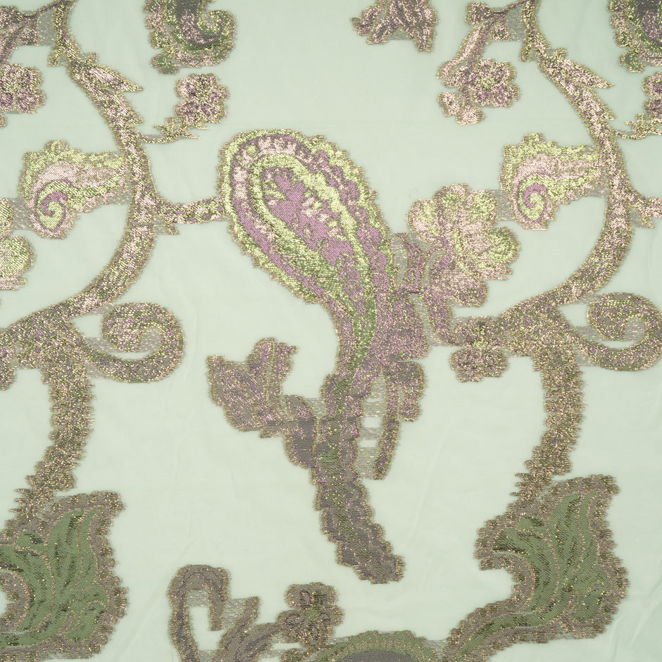 Paisley Metallic Jacquard Lamé Mint Silk Chiffon