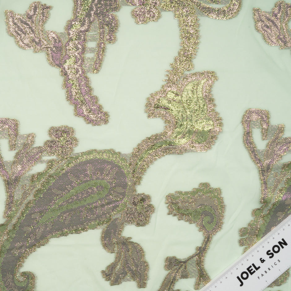 Paisley Metallic Jacquard Lamé Mint Silk Chiffon