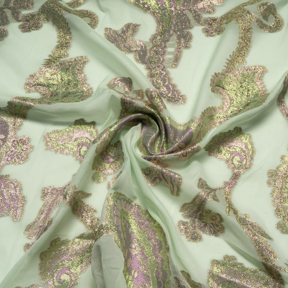 Paisley Metallic Jacquard Lamé Mint Silk Chiffon