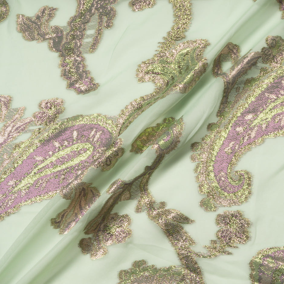 Paisley Metallic Jacquard Lamé Mint Silk Chiffon