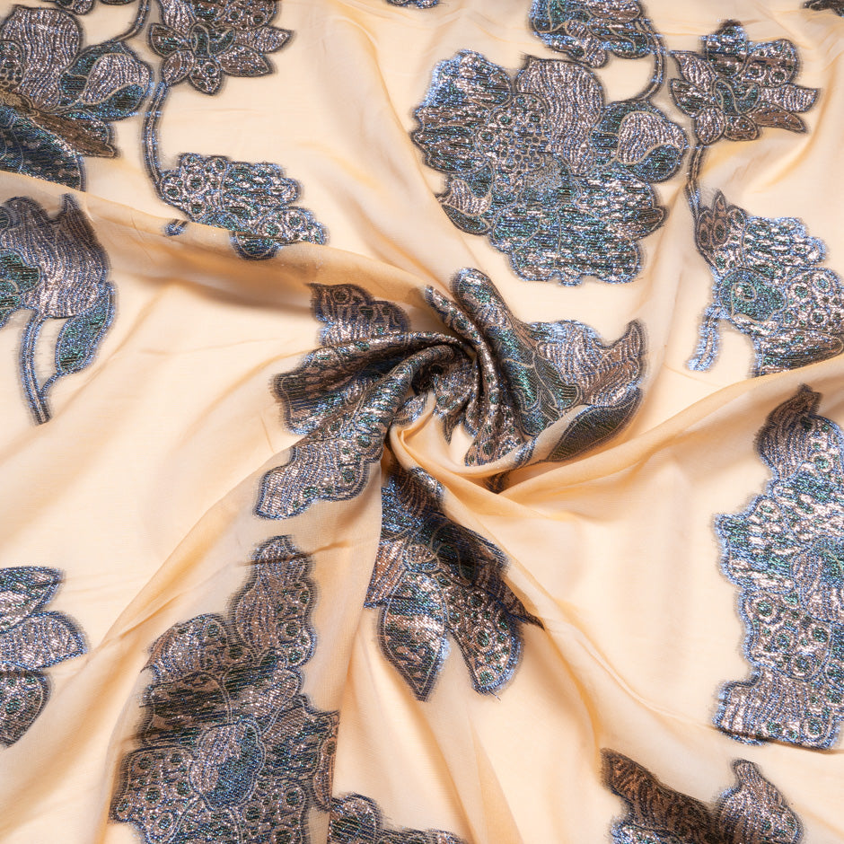 Floral Metallic Jacquard Lamé Peach Silk Chiffon