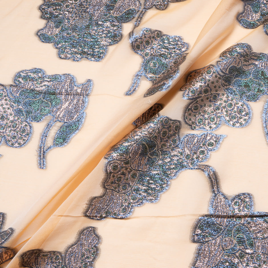 Floral Metallic Jacquard Lamé Peach Silk Chiffon