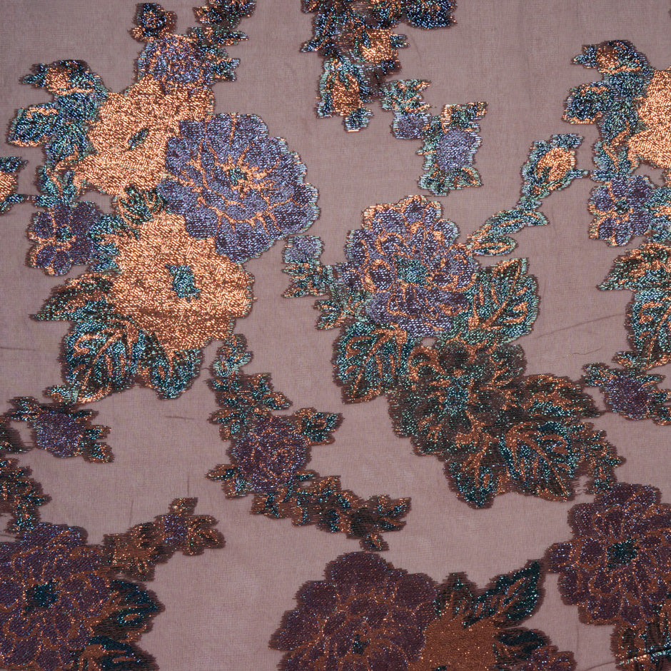 Floral Metallic Jacquard Lamé Burgundy Silk Chiffon