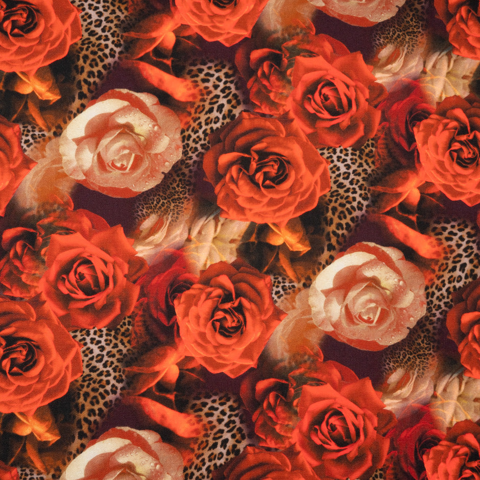 Orange Floral & Animal Printed Merino Wool