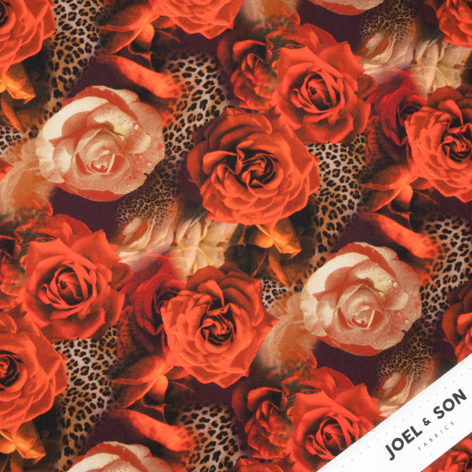 Orange Floral & Animal Printed Merino Wool