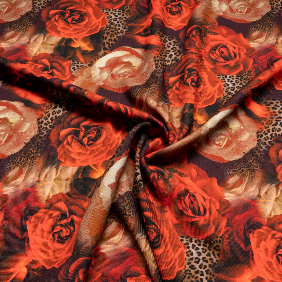Orange Floral & Animal Printed Merino Wool