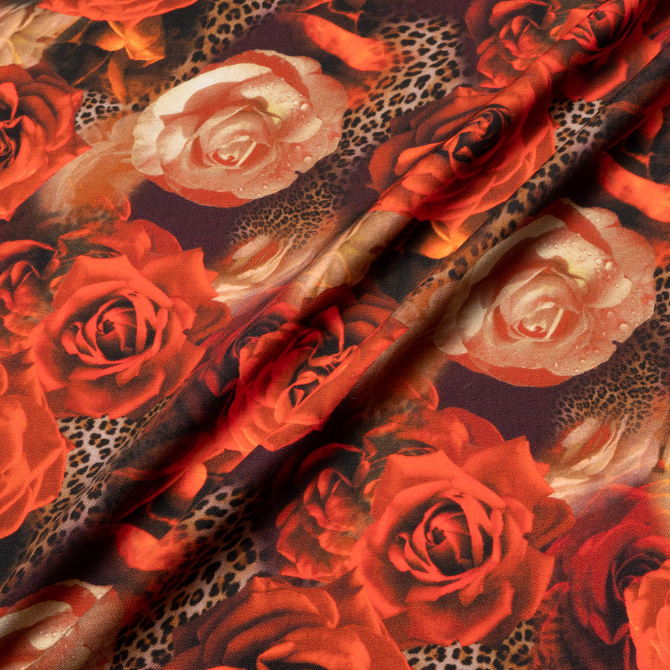 Orange Floral & Animal Printed Merino Wool