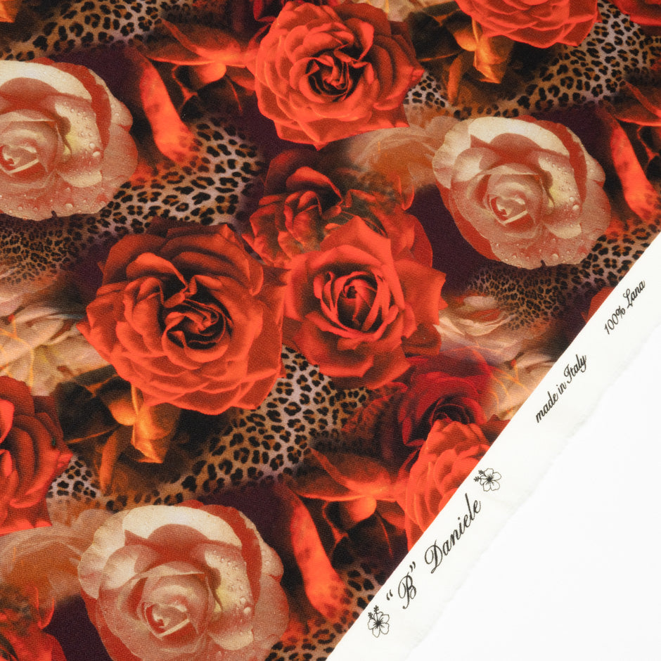 Orange Floral & Animal Printed Merino Wool