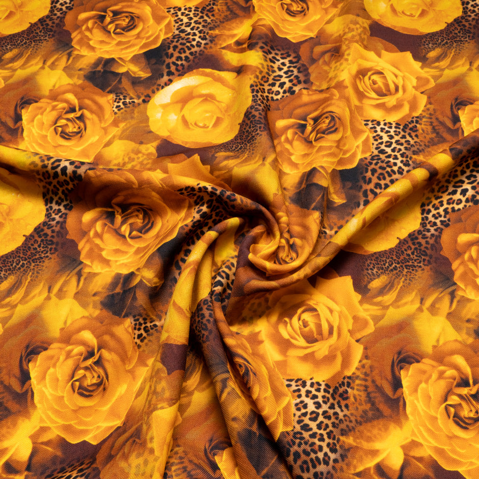 Deep Yellow Floral & Animal Printed Merino Wool