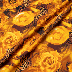 Deep Yellow Floral & Animal Printed Merino Wool