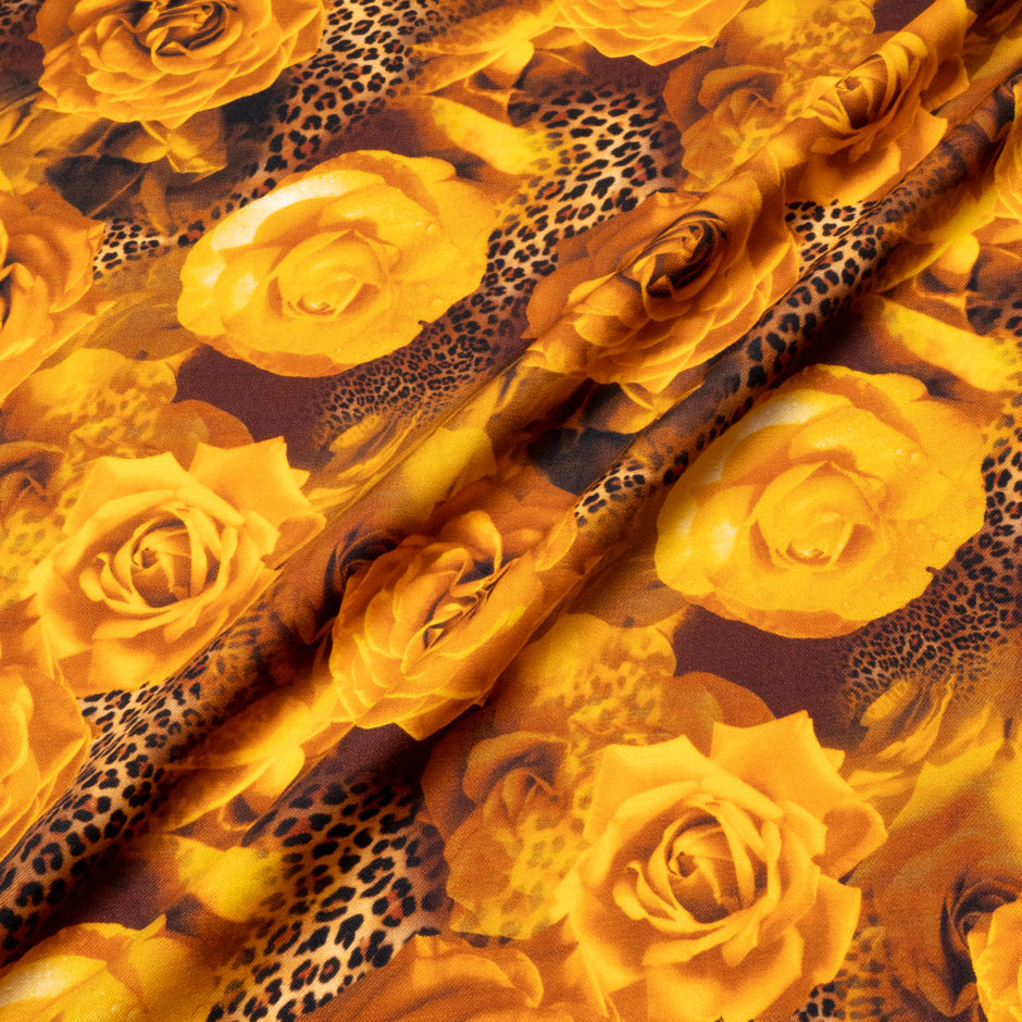 Deep Yellow Floral & Animal Printed Merino Wool