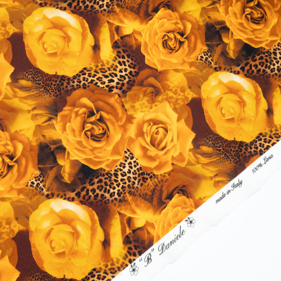 Deep Yellow Floral & Animal Printed Merino Wool