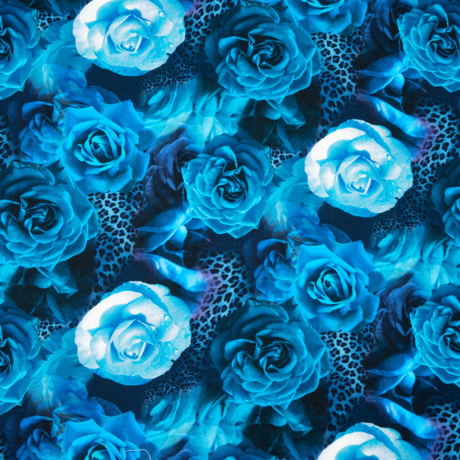 Blue Floral & Animal Printed Merino Wool