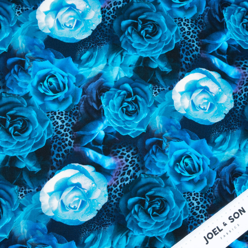 Blue Floral & Animal Printed Merino Wool
