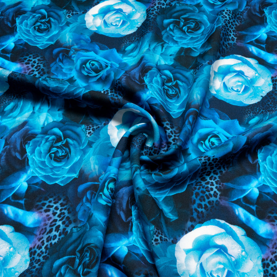 Blue Floral & Animal Printed Merino Wool