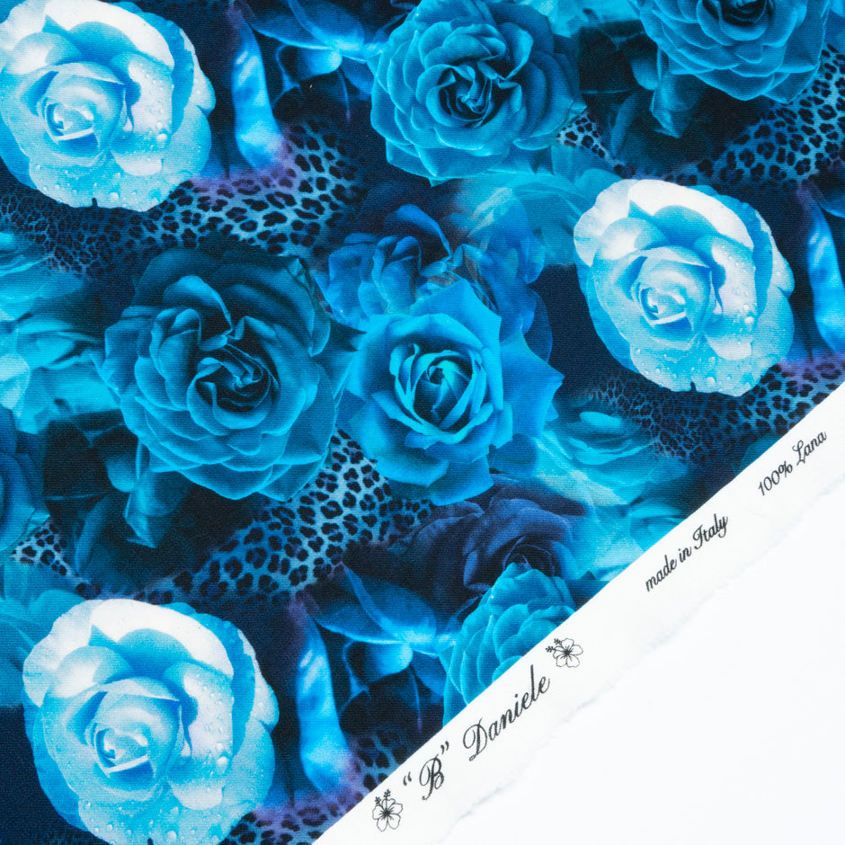 Blue Floral & Animal Printed Merino Wool