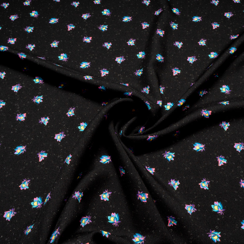 Floral Printed Midnight Blue Merino Wool