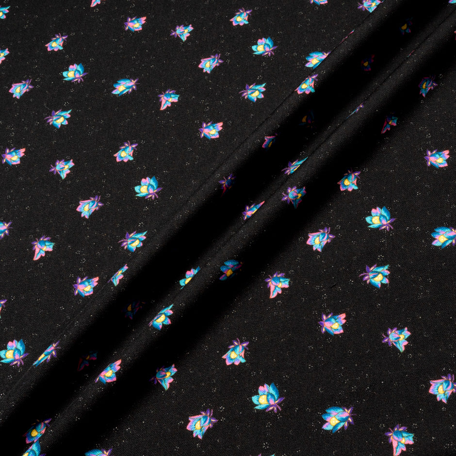 Floral Printed Midnight Blue Merino Wool