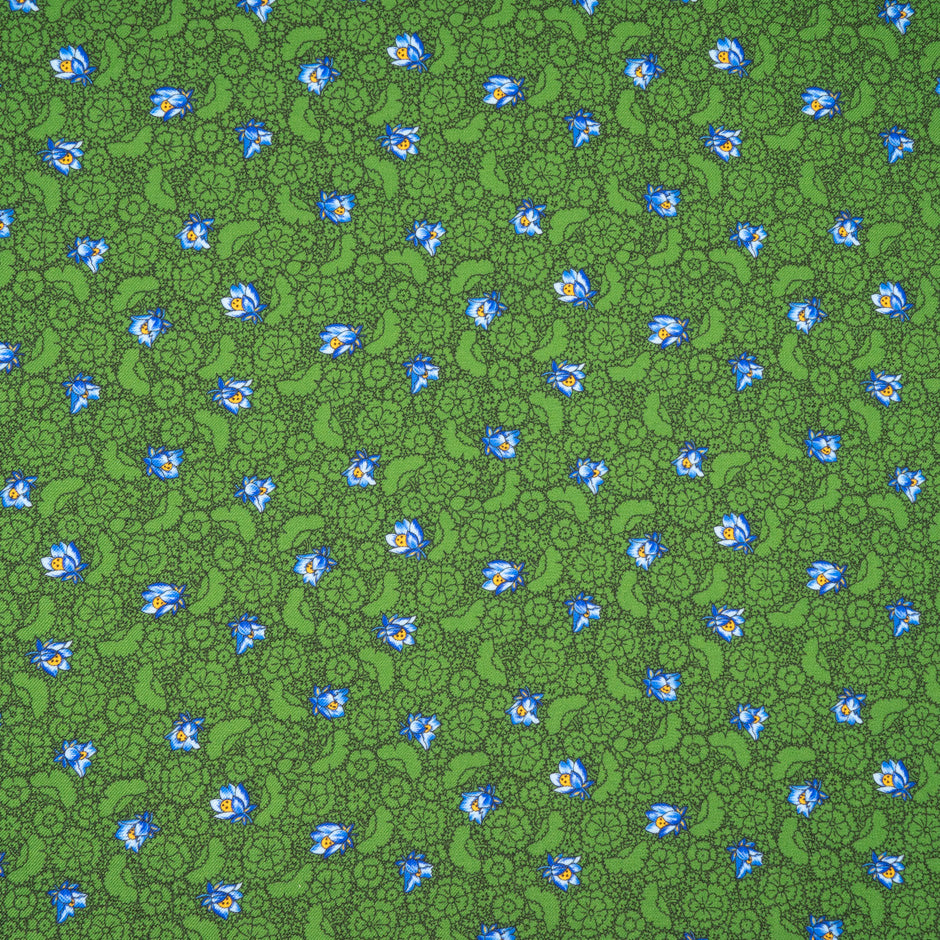 Floral Printed Deep Green Merino Wool