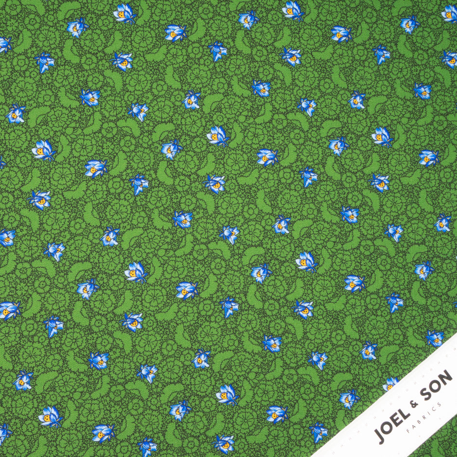 Floral Printed Deep Green Merino Wool