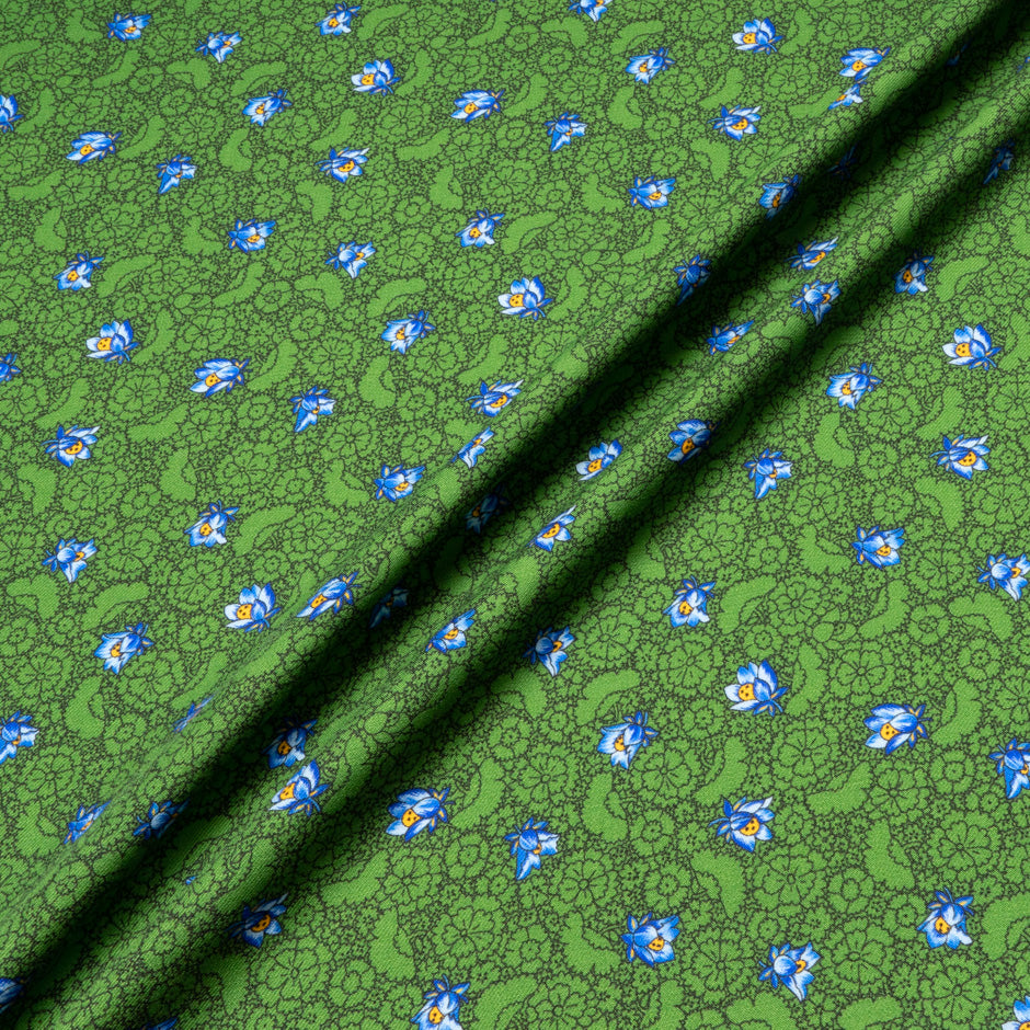 Floral Printed Deep Green Merino Wool