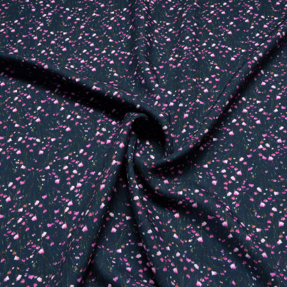 Petite Purple Floral Printed Blue Merino Wool
