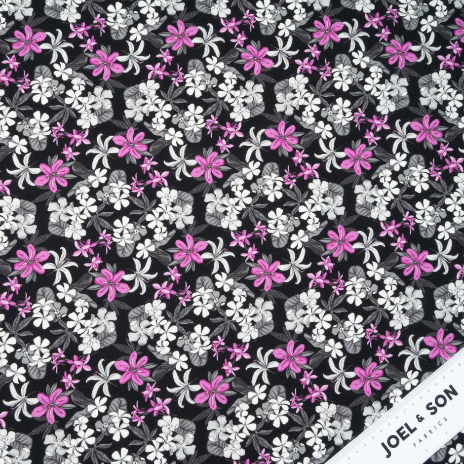 Pink Printed Black Merino Wool