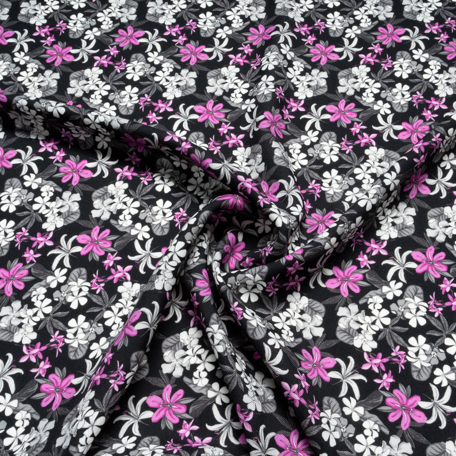 Pink Printed Black Merino Wool