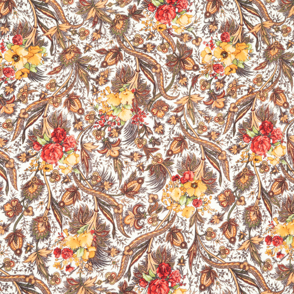 Busy Floral Printed Cream Pure Wool