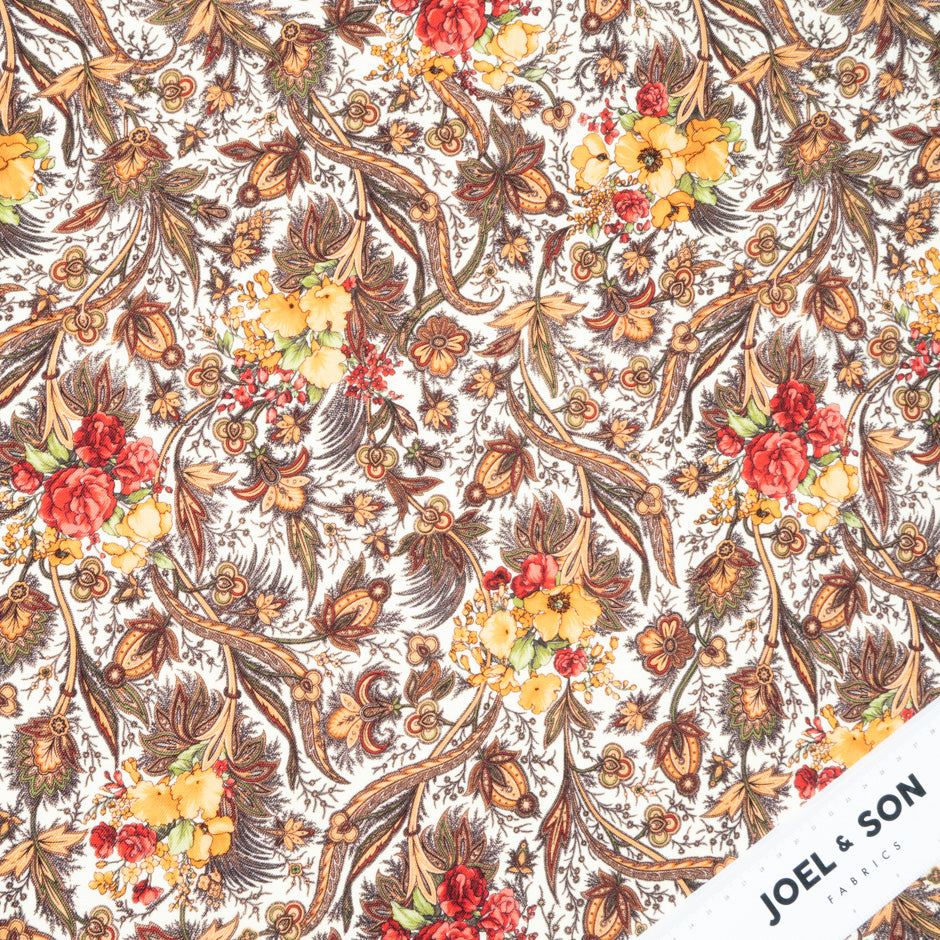 Busy Floral Printed Cream Pure Wool