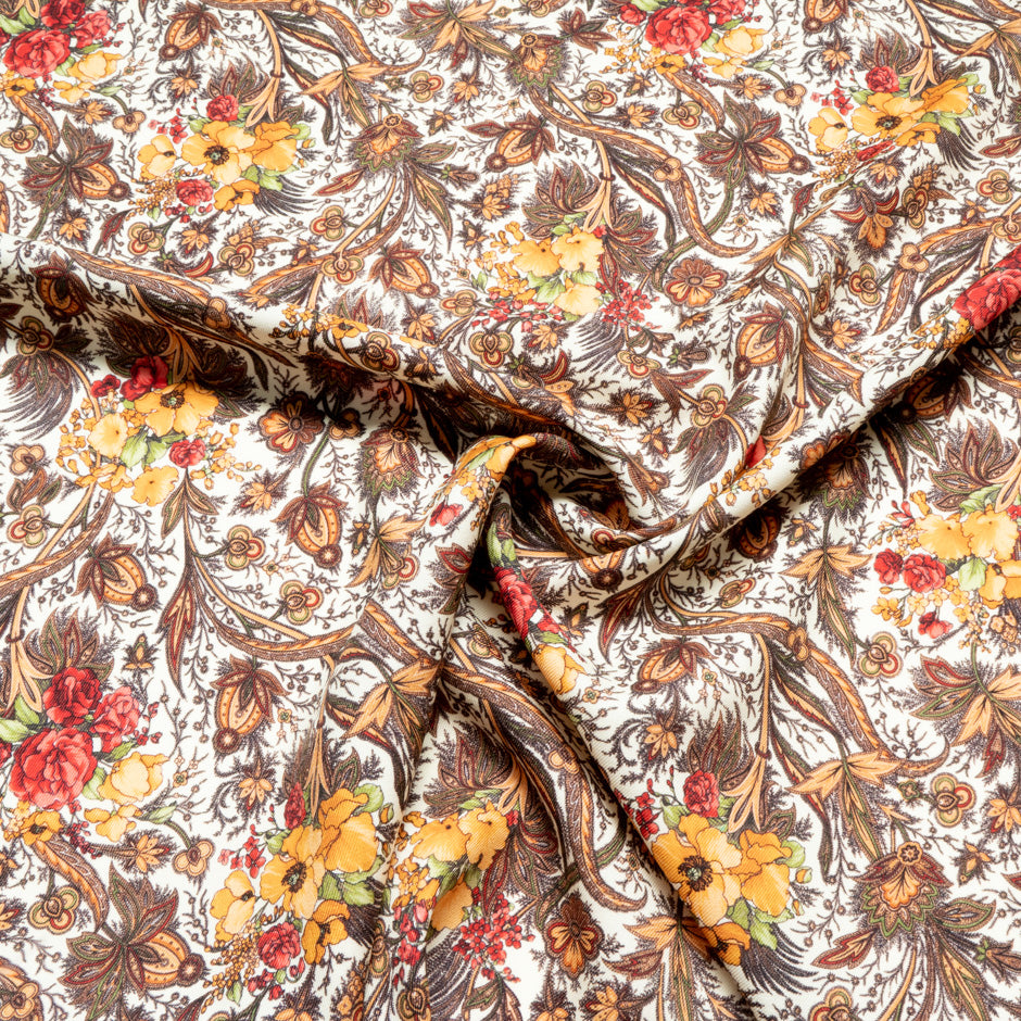 Busy Floral Printed Cream Pure Wool