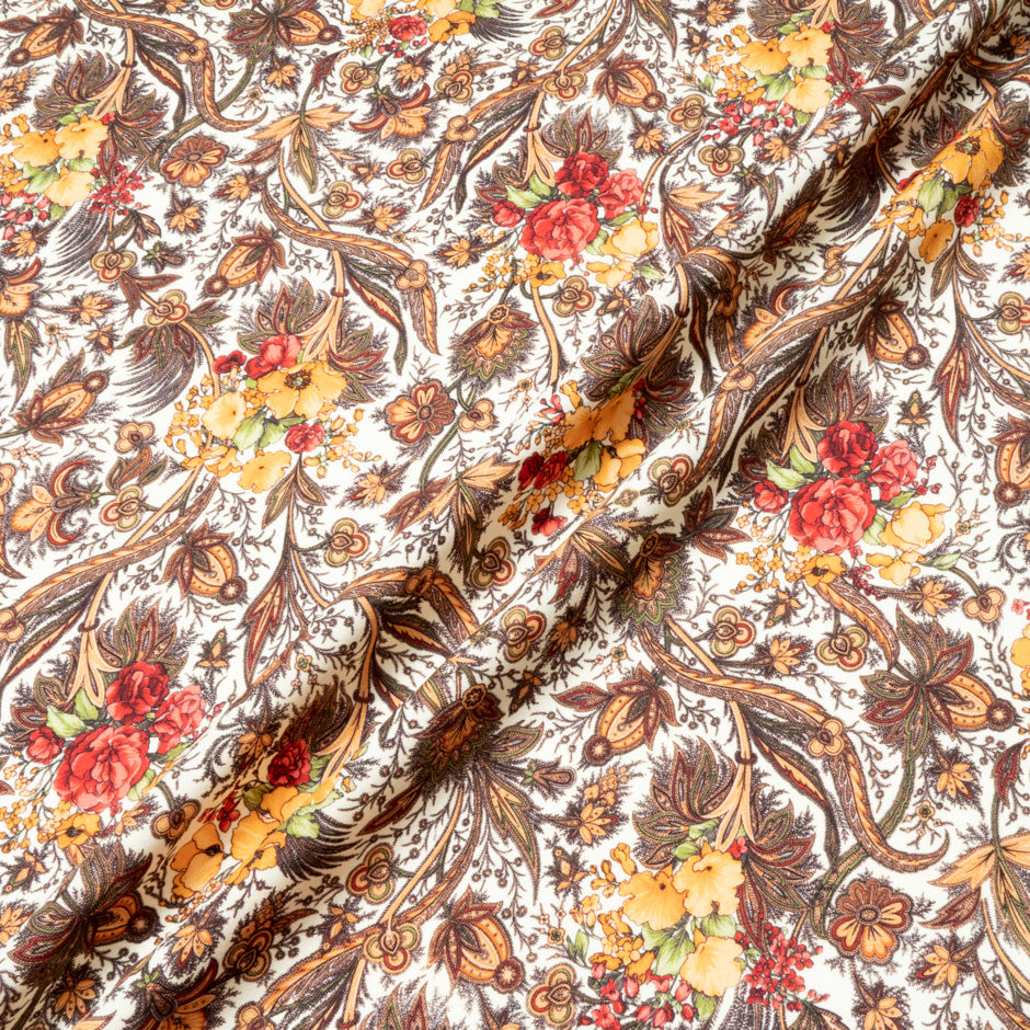 Busy Floral Printed Cream Pure Wool