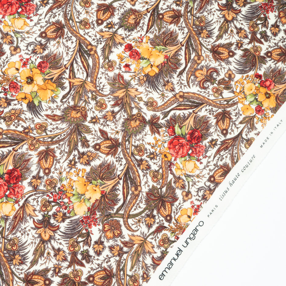 Busy Floral Printed Cream Pure Wool