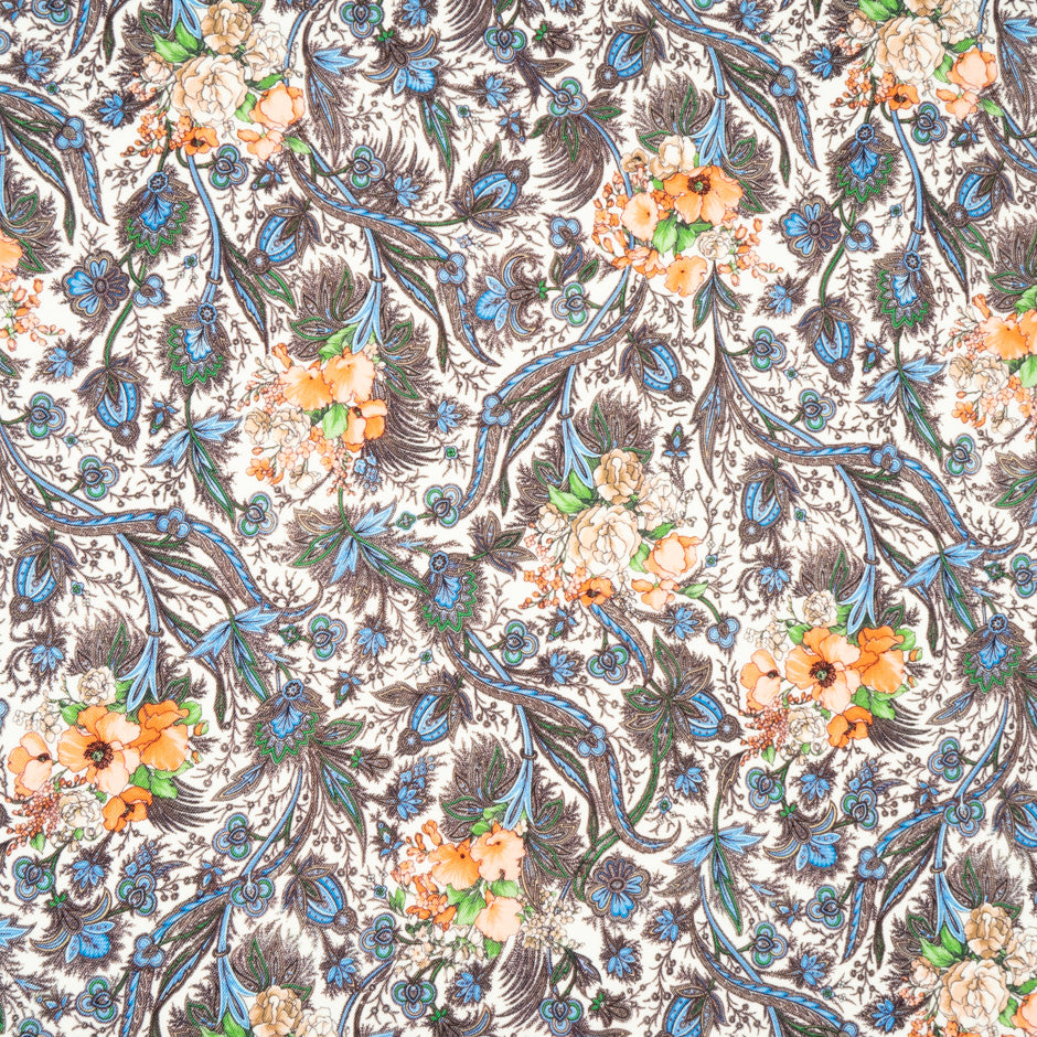 Peach Floral Printed Ivory Pure Wool