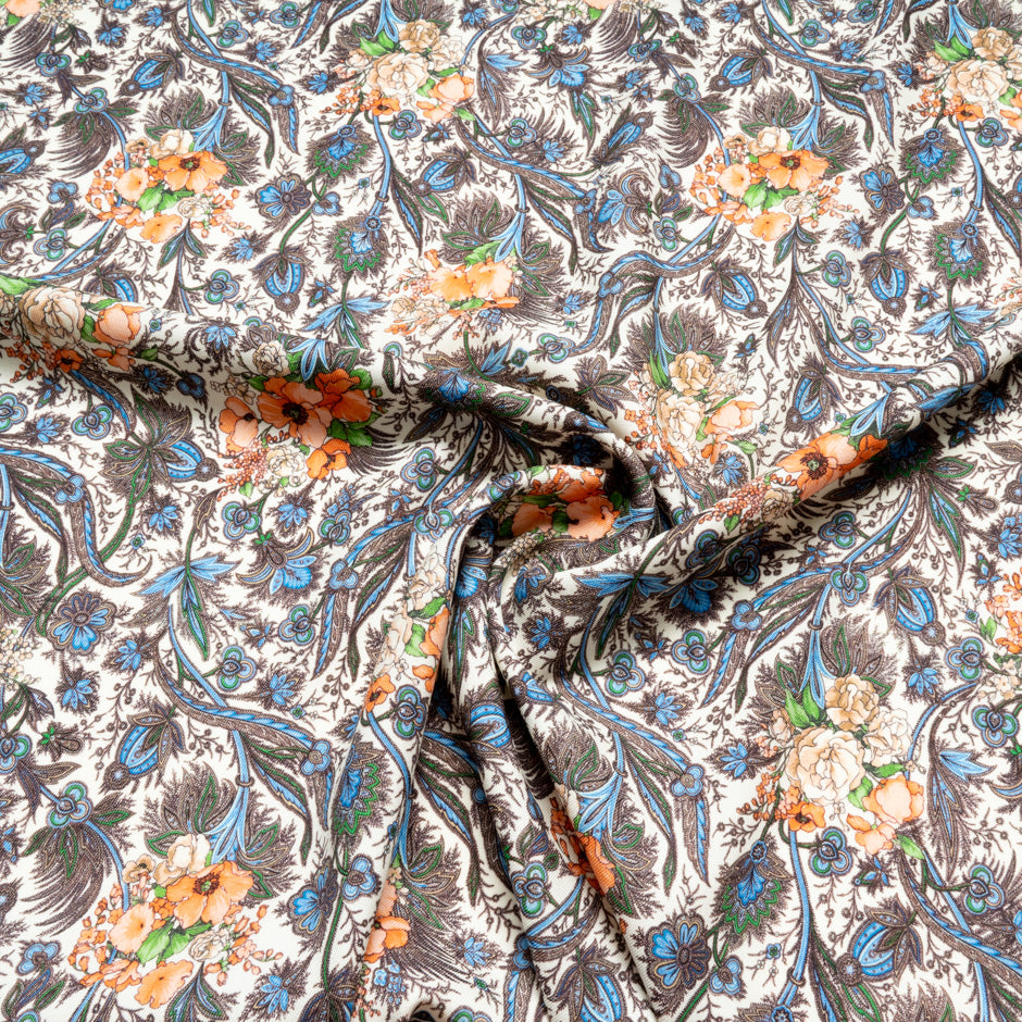 Peach Floral Printed Ivory Pure Wool