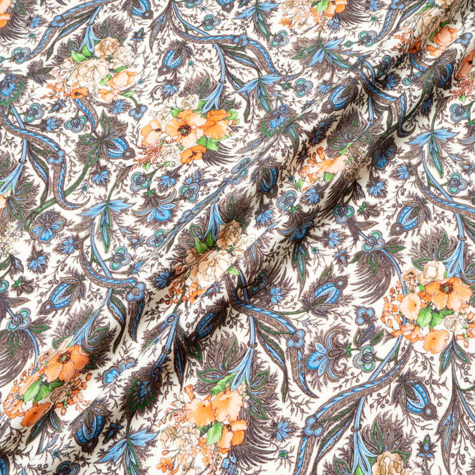 Peach Floral Printed Ivory Pure Wool