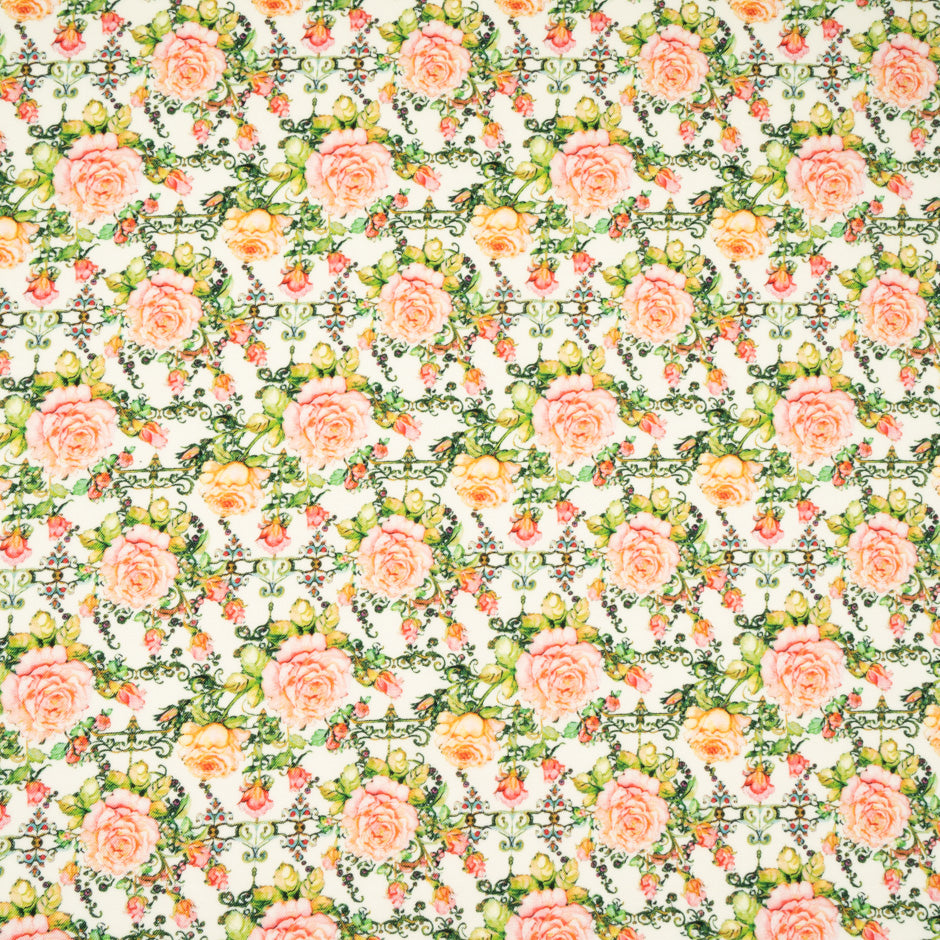 Pink Rose Printed Cream Pure Wool